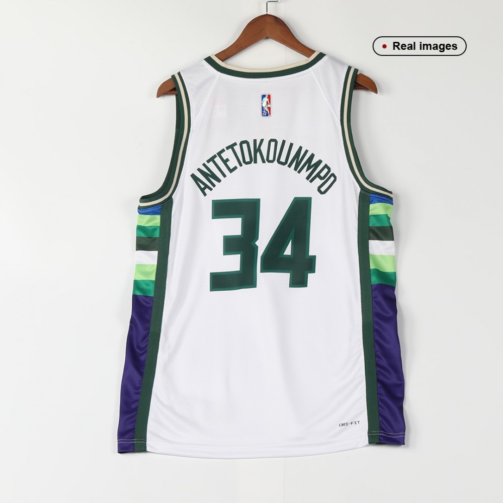 Men's Milwaukee Bucks Giannis Antetokounmpo #34 White 21/22 Swingman NBA Jersey - City Edition-Pro Kit Vault | Brand New 26/27 Sports Jerseys